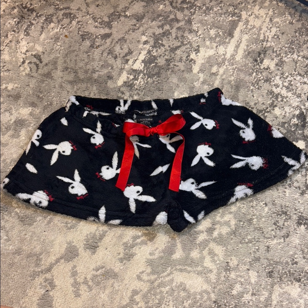 PLAYBOY Black Pajama Shorts with Red Bow